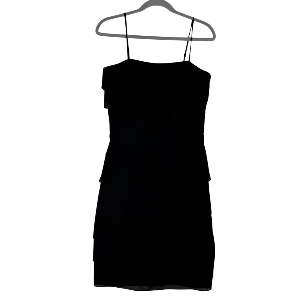 White House Black Market Dress Womens 6 Black Tiered Sheath Spaghetti Cocktail